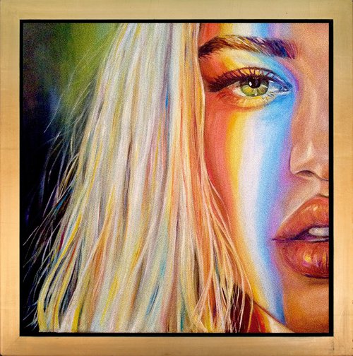 THE END OF A RAINBOW, impressionist conceptual portrait of a woman original oil painting by Nastia Fortune