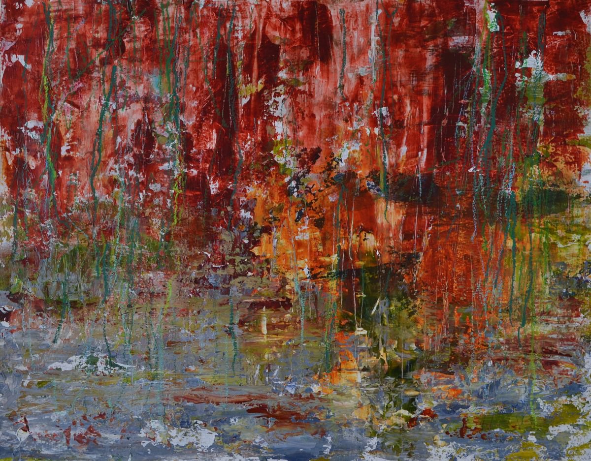 Tropical Rain (acrylic abstract landscape on paper)