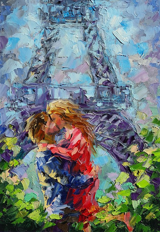 Painting Gift - Love in Paris, original oil artwork