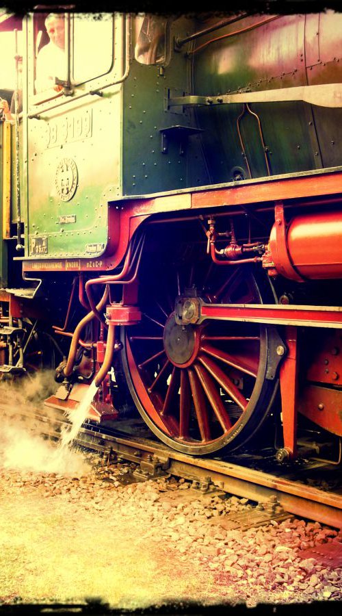 Old steam trains in the depot - print on canvas 60x80x4cm - 08536m1 by Kuebler