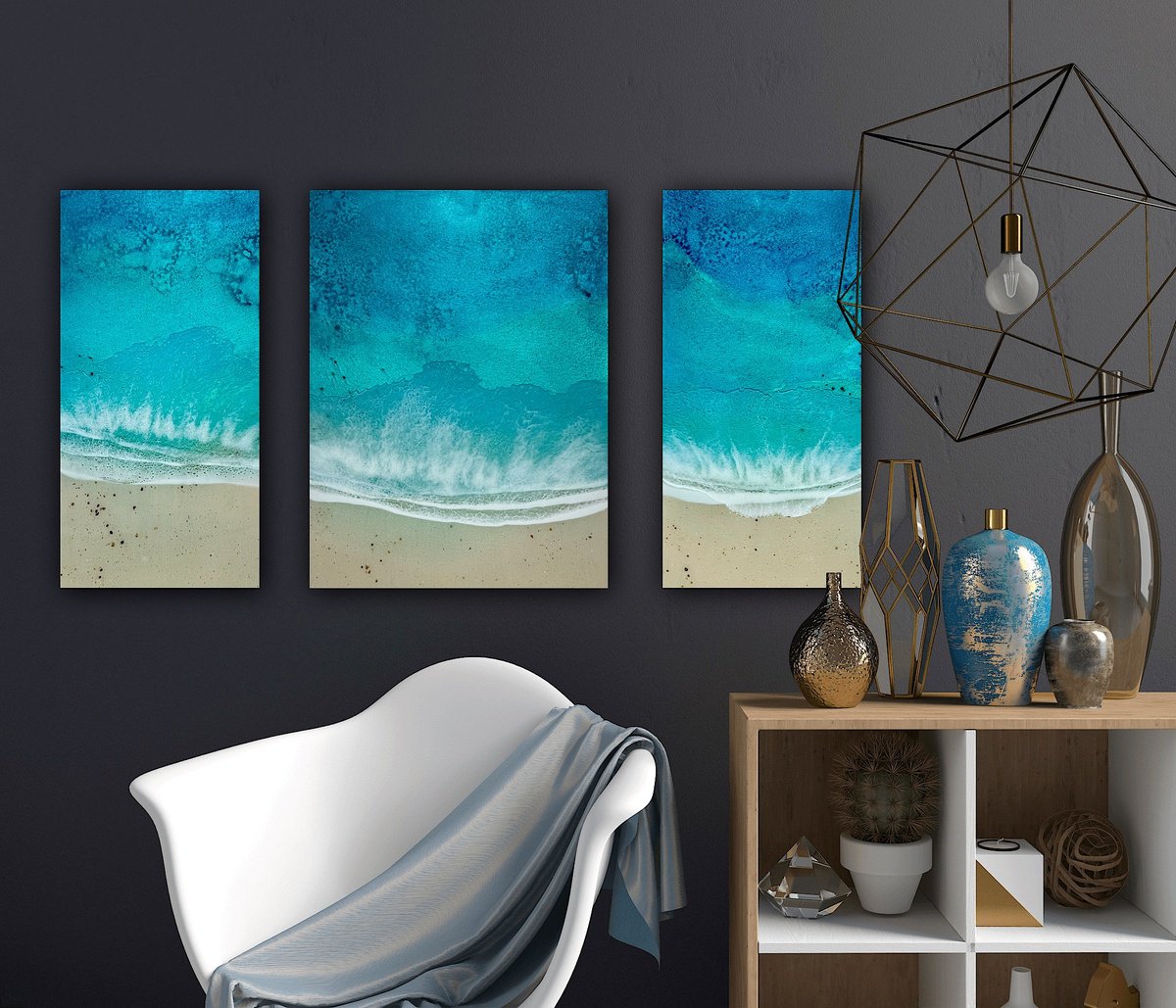 Organic Landscape Acrylic Painting By Ana Hefco, 42 X 24, Soothing Love In Every Wave, Original Artwork