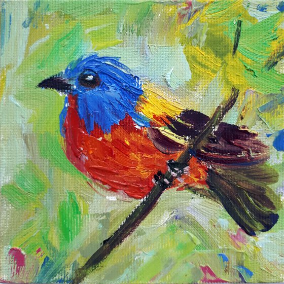 BIRD #8  FRAMED / FROM MY A SERIES OF MINI WORKS BIRDS / ORIGINAL PAINTING