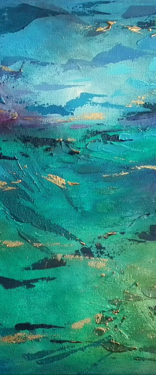 Swashbuckle - gold, green and blue textured abstract by Lisa Mann
