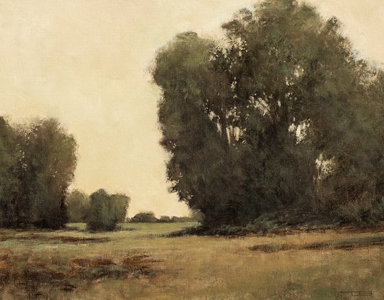 August Trees 220814, Tonal landscape and trees impressionist oil painting