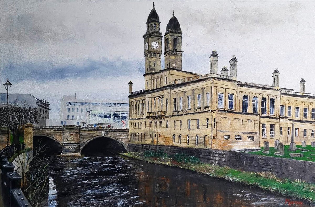 Cityscapes Acrylic Painting By Stephen Murray, 30 X 20", Paisley Town Hall, Original Artwork