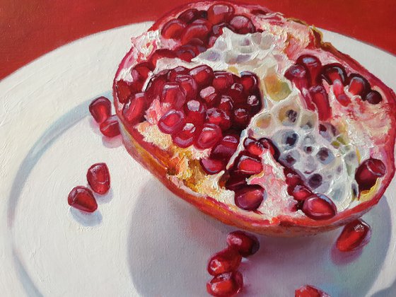 "Red and White."  pomegranate still life  liGHt original painting  GIFT (2021)