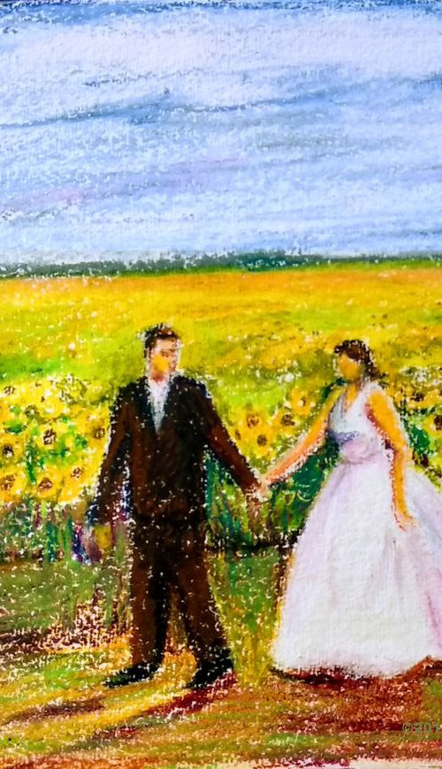 Newlyweds in a romantic Sunflower field by Asha Shenoy