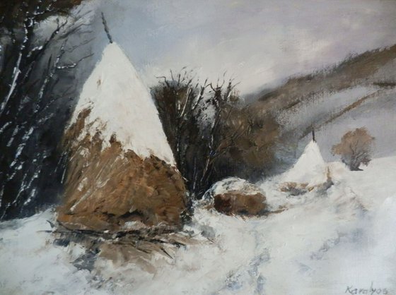 Haystacks in the winter