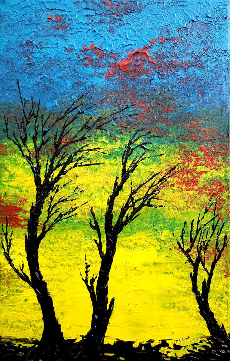 Impressionistic Landscape Acrylic Painting By Daniel Urbani?k, 10 X 16, Morning In Winter 1, Original Artwork