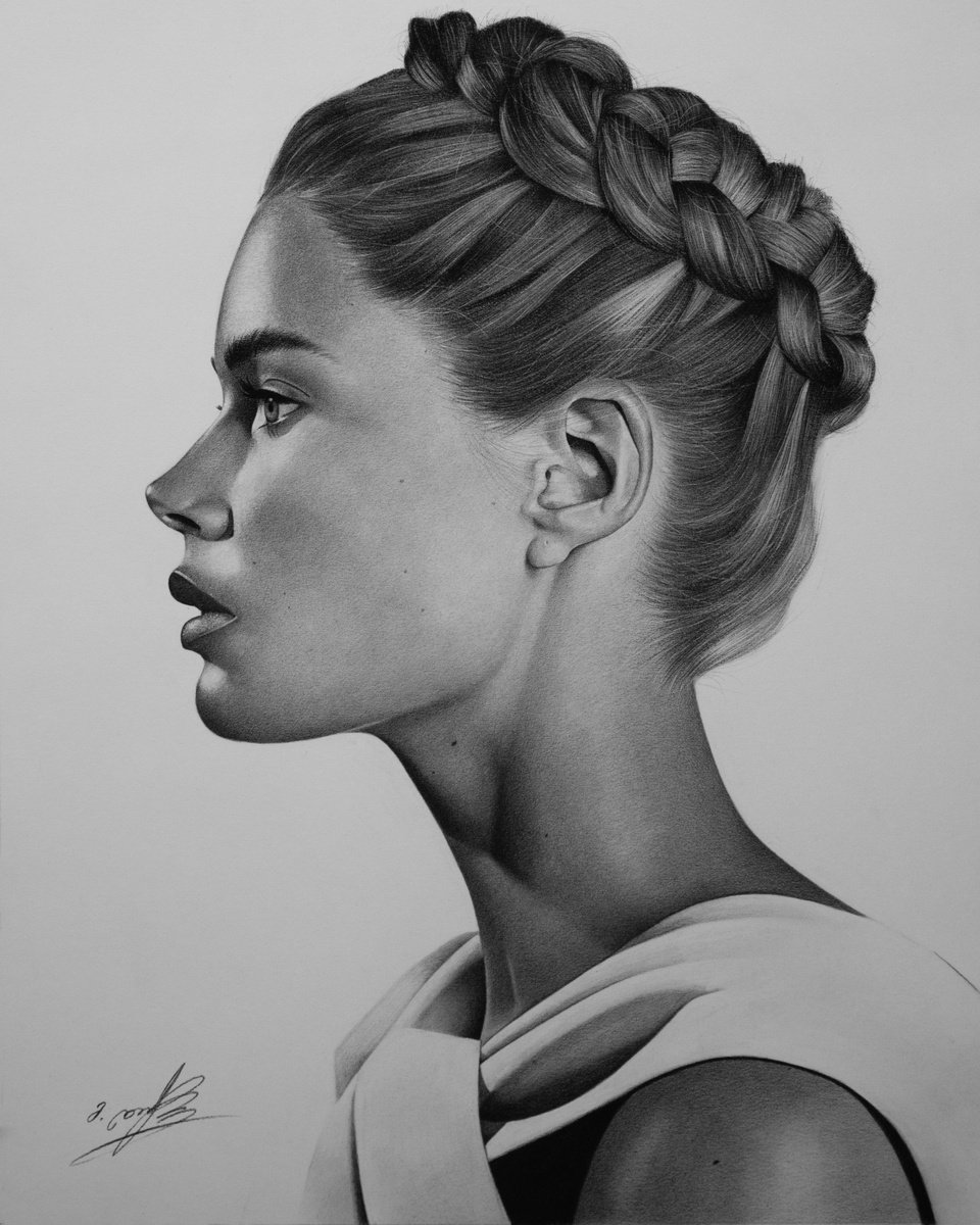 Photorealistic Portrait Charcoal Drawing By Mariam Darchiashvili, 16 X 20", Doutzen, Original Artwork