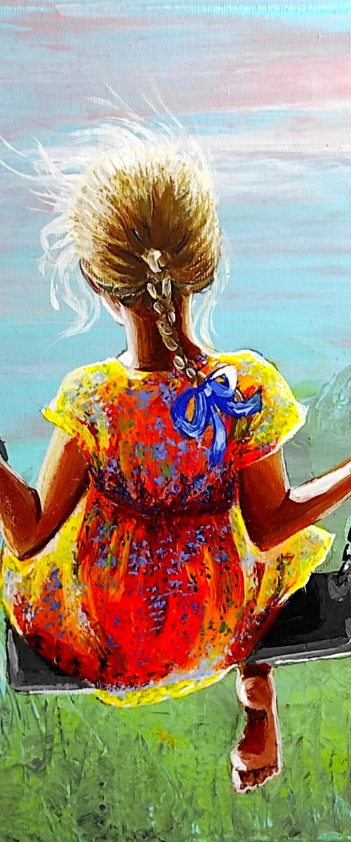 "Summer Fun !" 30x20x2cm Original oil painting on board,ready to hang by Elena Kraft