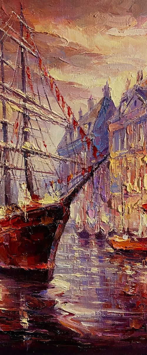 "Harbour"original oil painting by Artem Grunyka