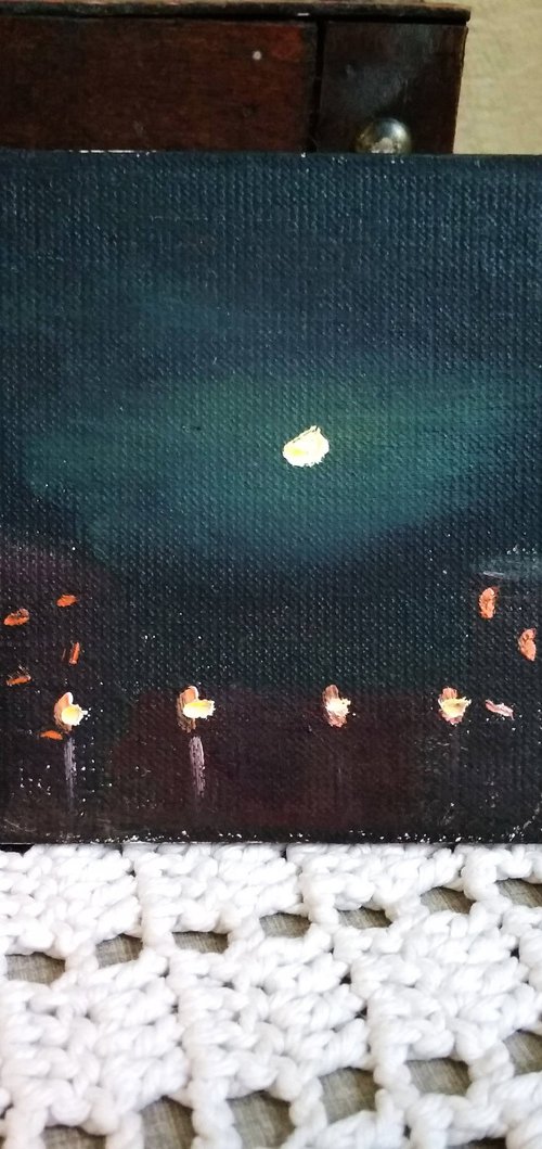 Moonlight night over the city. Plein Air Painting by Dmitry Fedorov