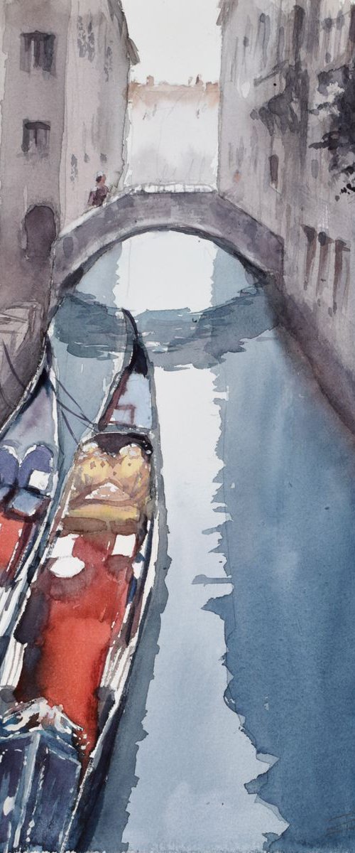 Venice ,canal with gondolas.... by Goran Žigolić Watercolors