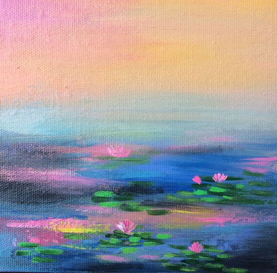 Lily Affair !! Abstract !! Mini Painting !! Small Painting !! Monet inspired !!!