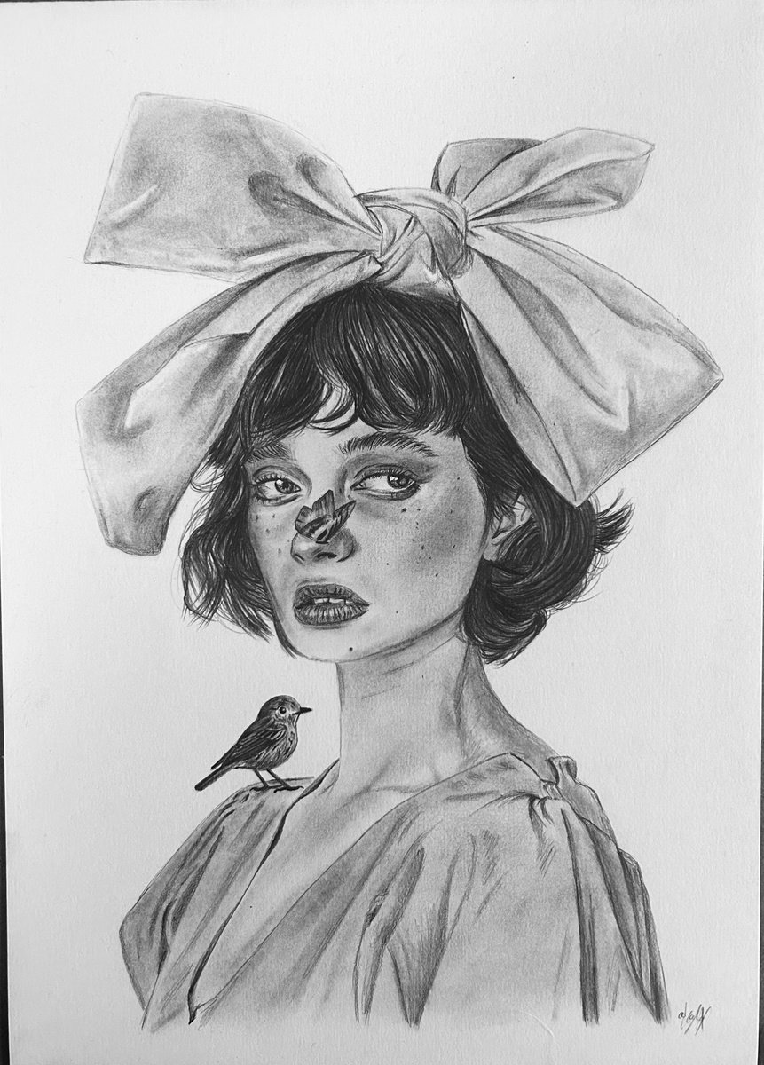 Photorealistic Portrait Pencil Drawing By Amelia Taylor, 8 X 12, Whispers Of The Sparrow, Original Artwork