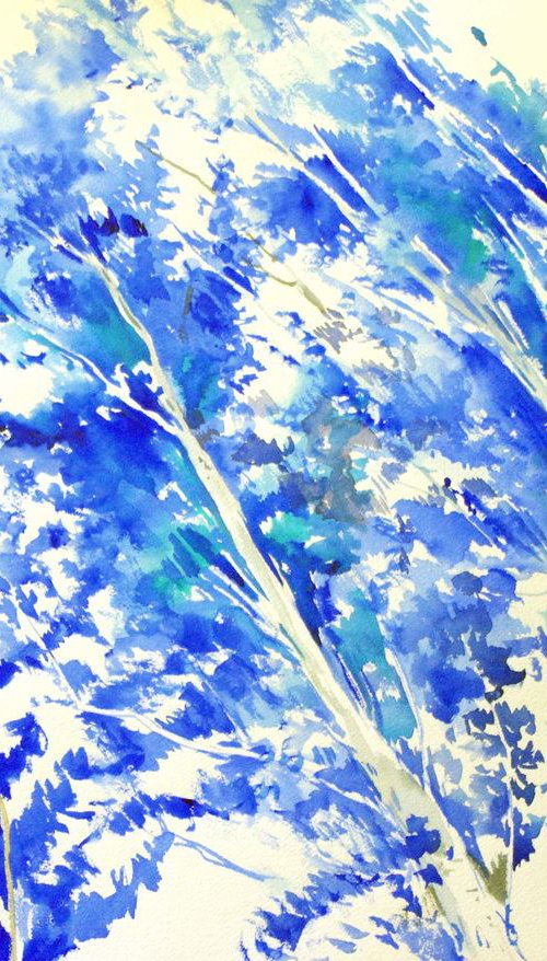 Blue Abstract Trees, Poplars by Suren Nersisyan