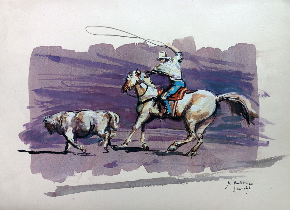 Expressive Animal Painting By Alexandre Barbera-Ivanoff, 16 X 12, Lassoed Movement (4), Original Artwork