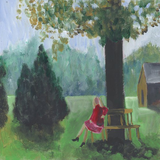 Woman In Red Under A Tree