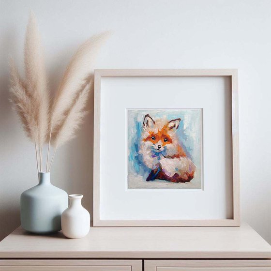 Fox painting Original Art Small Animal Artwork Miniature Oil Wall Art