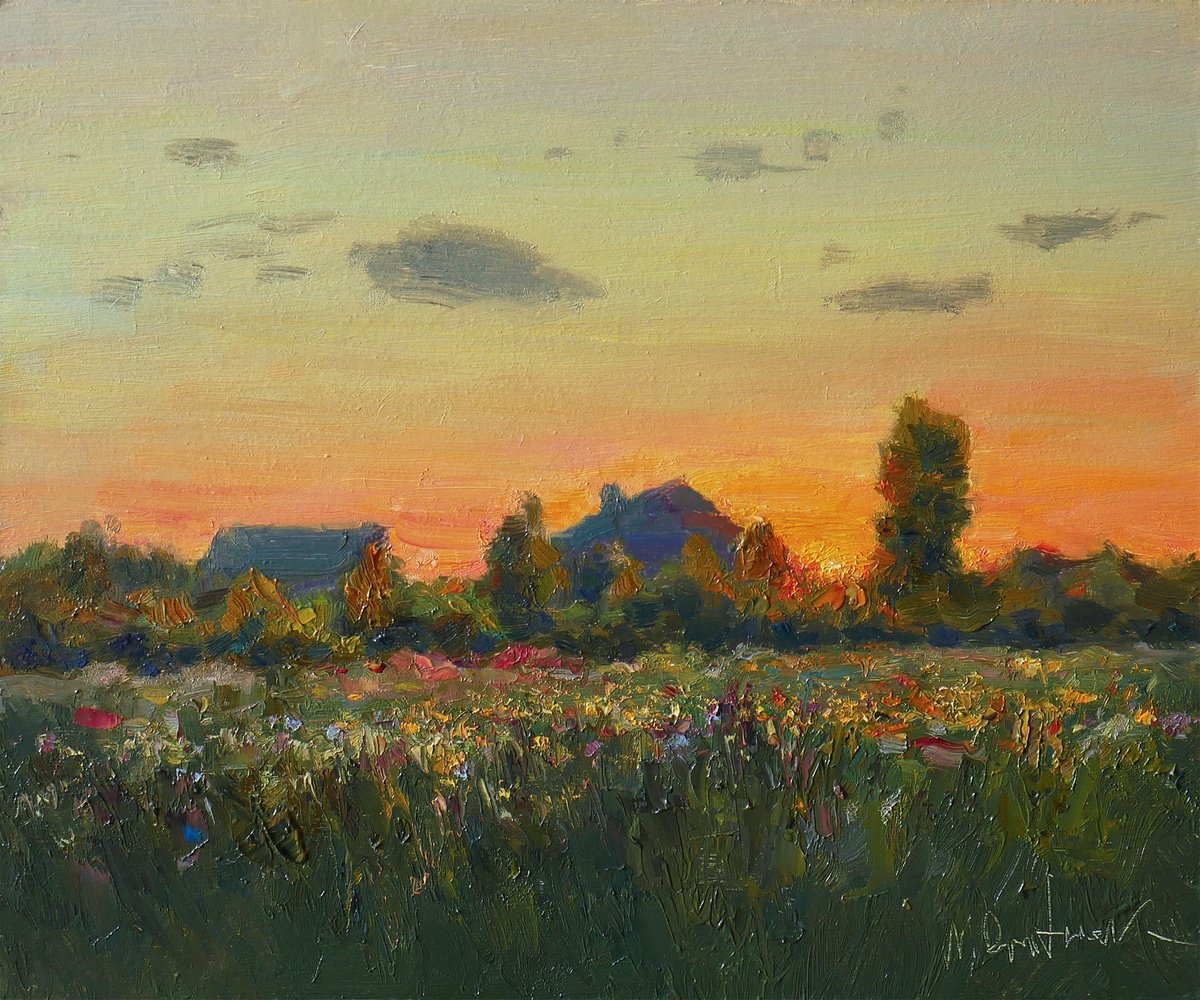 Sunset Over The Meadow by Nikolay Dmitriev