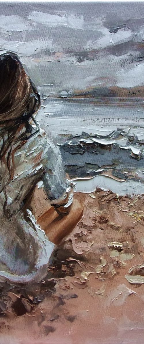 " SUMMER  ... " SEA original painting palette knife GIFT MODERN URBAN ART OFFICE ART DECOR HOME DECOR GIFT IDEA by Monika Luniak