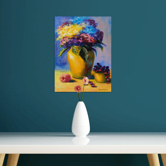 Flowers in a yellow vase
