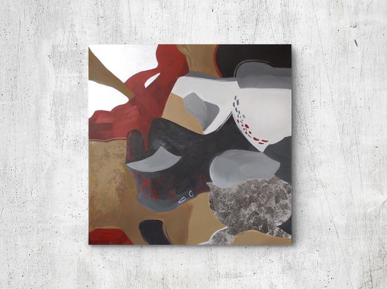 "Streams 2" Brown red silver abstract art
