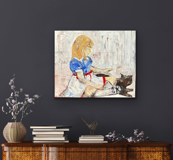 Little girl with cat