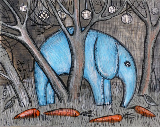 Blue elephant in the forest