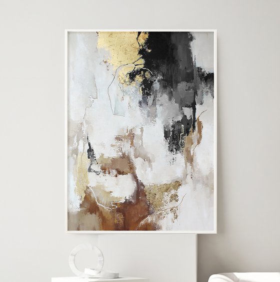 "Gray Flux 2" Gray gold abstract acrylic art