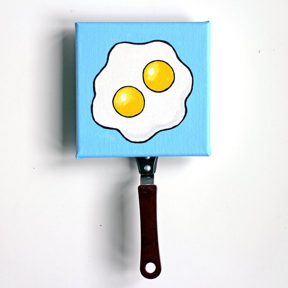 Fried Egg Double Yolk Pop Art Painting On Mini Canvas