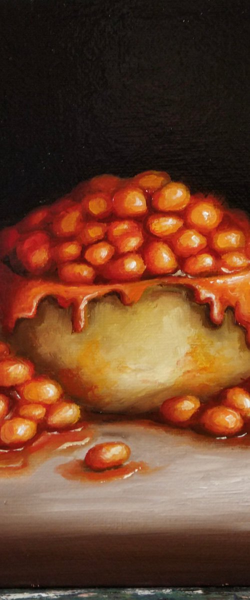 Scotch pie with beans on top still life by Jane Palmer Art