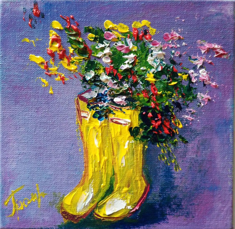 Yellow Rubber Boots With Flowers Miniature Paint Artfinder