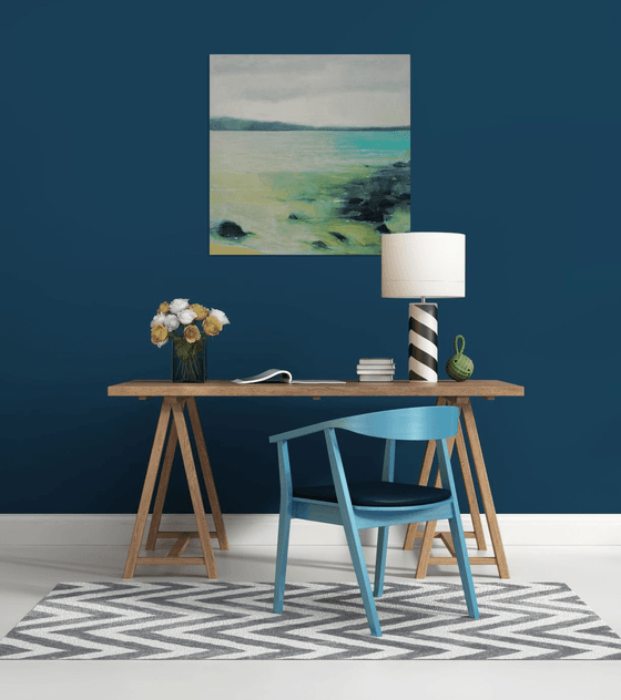 Turquoise Shallow Water 30x30 inch 76x76 cm by Bo Kravchenko