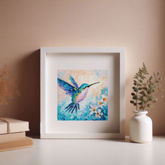 Hummingbird Painting Original Art Bird Artwork Mini Wall Art