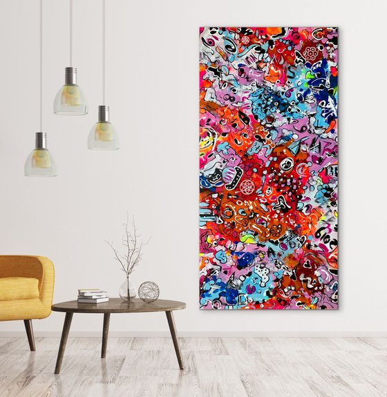 71''x 35''(180x90cm),Life in Colors 9, urban ,pop art ready to hang, colorful canvas art  - xxxl art - abstract art painting- extra large art- mixed media