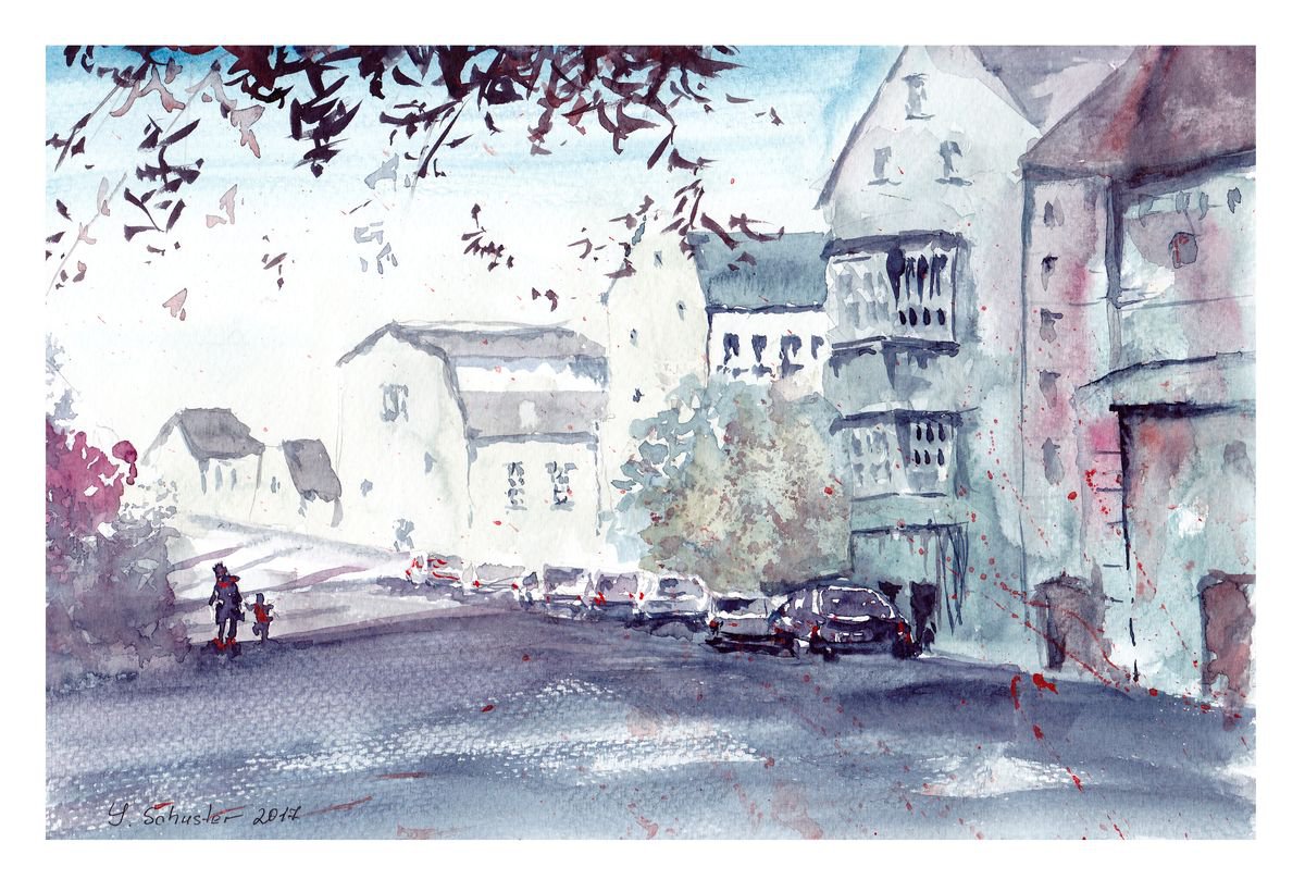 Impressionistic Cityscapes Watercolour By Yulia Schuster, 12 X 8", Small Watercolor Cityscape, Original Artwork
