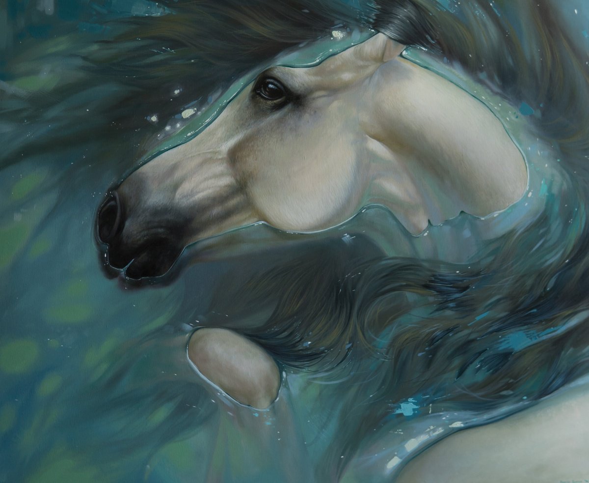 Impressionistic Animal Oil Painting By Anastasia Parfilo, 43 X 35, The Calm, Original Artwork