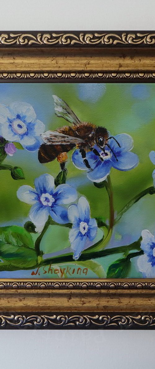 Honey Bee on Blue Flower by Natalia Shaykina