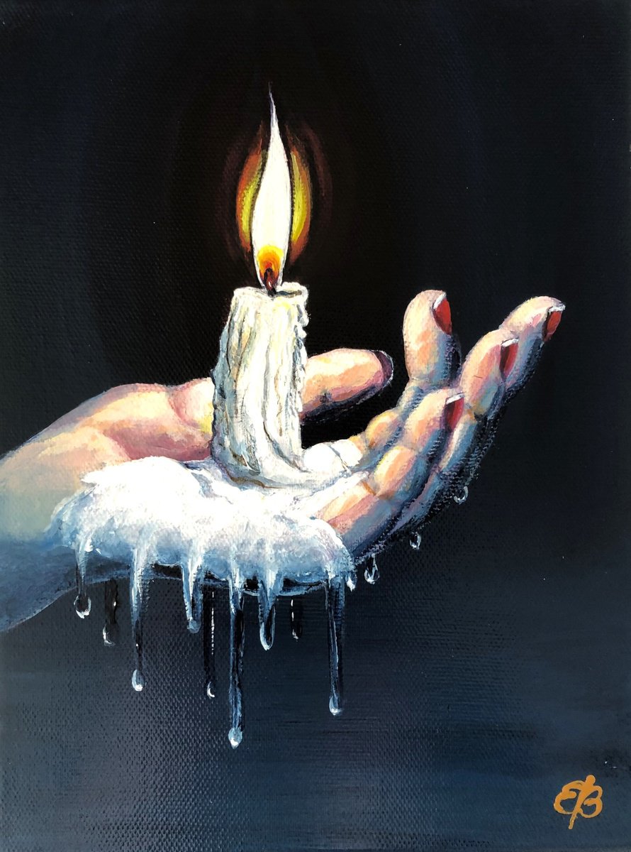 Photorealistic Still Life Acrylic Painting By Lena Smirnova, 7 X 9", Light My Candle 2024, Original Artwork