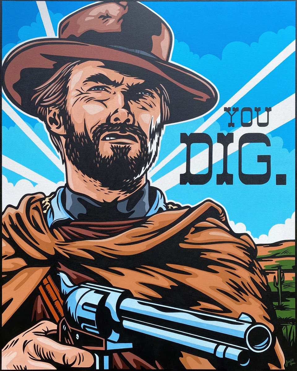 Urban And Pop Portrait Acrylic Painting By Jamie Lee, 31 X 39, Clint Eastwood - You Dig 25, Original Artwork