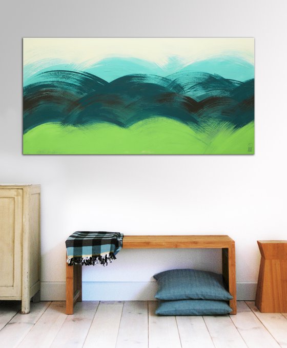 Brushed Greenfield - Abstract landscape painting - 140x70m - Ronald Hunter - 22A