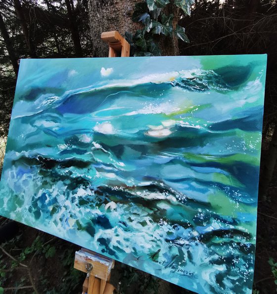 Ocean painting on canvas. Waves art