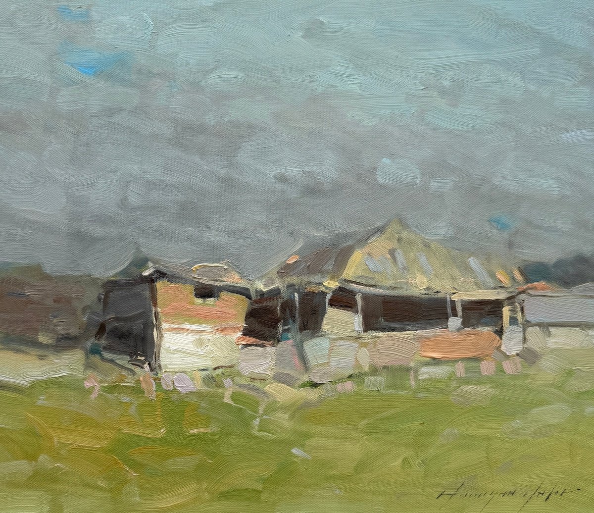 Impressionistic Landscape Oil Painting By Vahe Yeremyan, 14 X 12", Village, Original Artwork