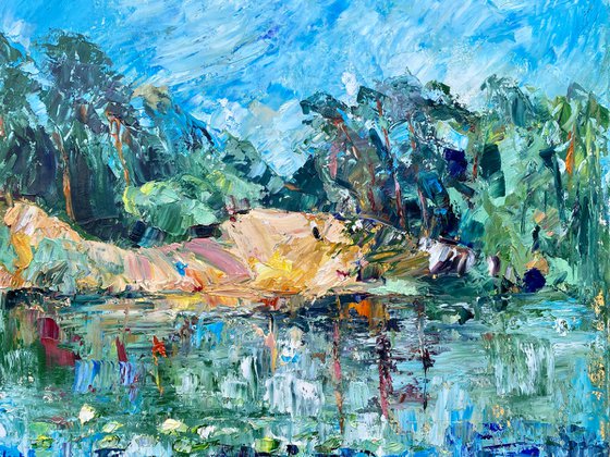 Early summer - Forest beach, 35*45cm, oil impressionistic landscape with a bit texture in the center