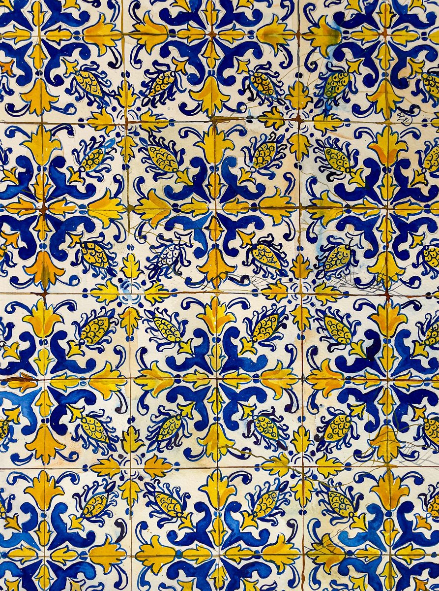 Photorealistic Watercolour , Blue And Yellow Azulejo Tiles By Irina Kurganskaya, 12 X 16, Artwork For Sale On Artfinder