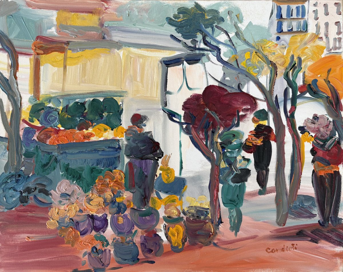Impressionistic Landscape Acrylic Painting By Beatriz Candioti, 20 X 16, Market Day, Original Artwork