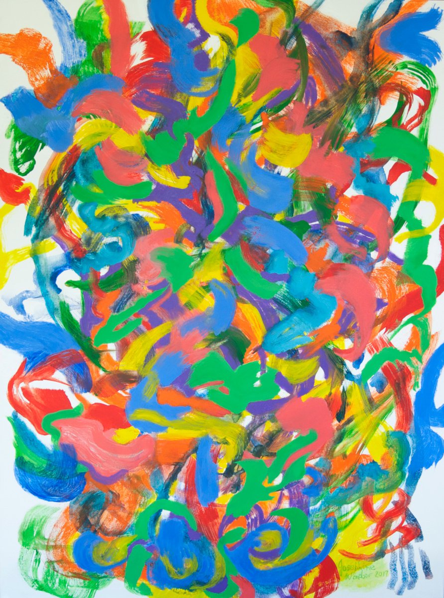 Organic Abstract Acrylic Painting By Josephine Window, 30 X 40", Dancing In Enchanted Garden, Original Artwork