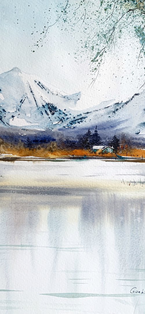 House in the mountains by the lake #3 by Eugenia Gorbacheva